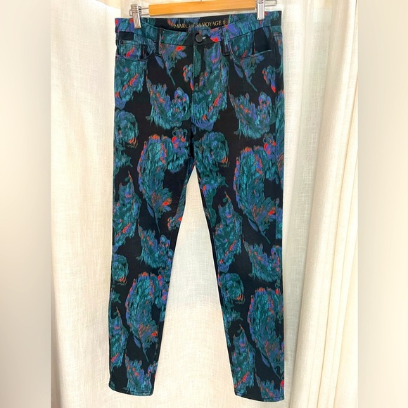 Marchesa Voyage Feather Print Jeans, size 29 EUC - Picture 1 of 5